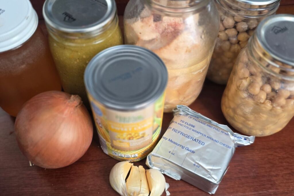 green chicken enchilada soup ingredients on counter