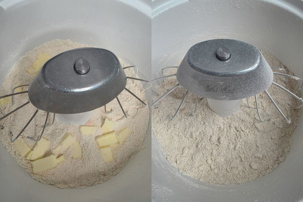 mixer image showing how finely to mix butter