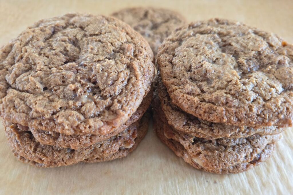 espresso toffee chip cookies on pan