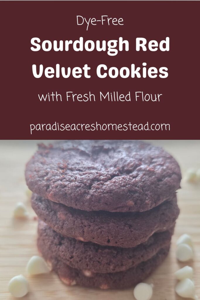 dye-free red velvet sourdough cookies pin