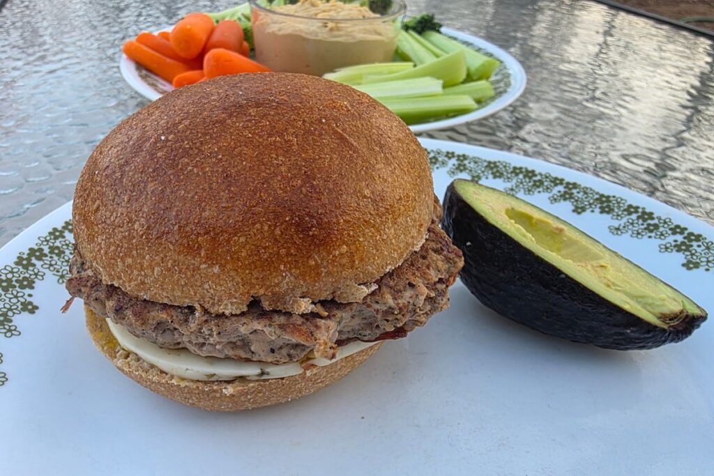 turkey burgers with a side of avocado