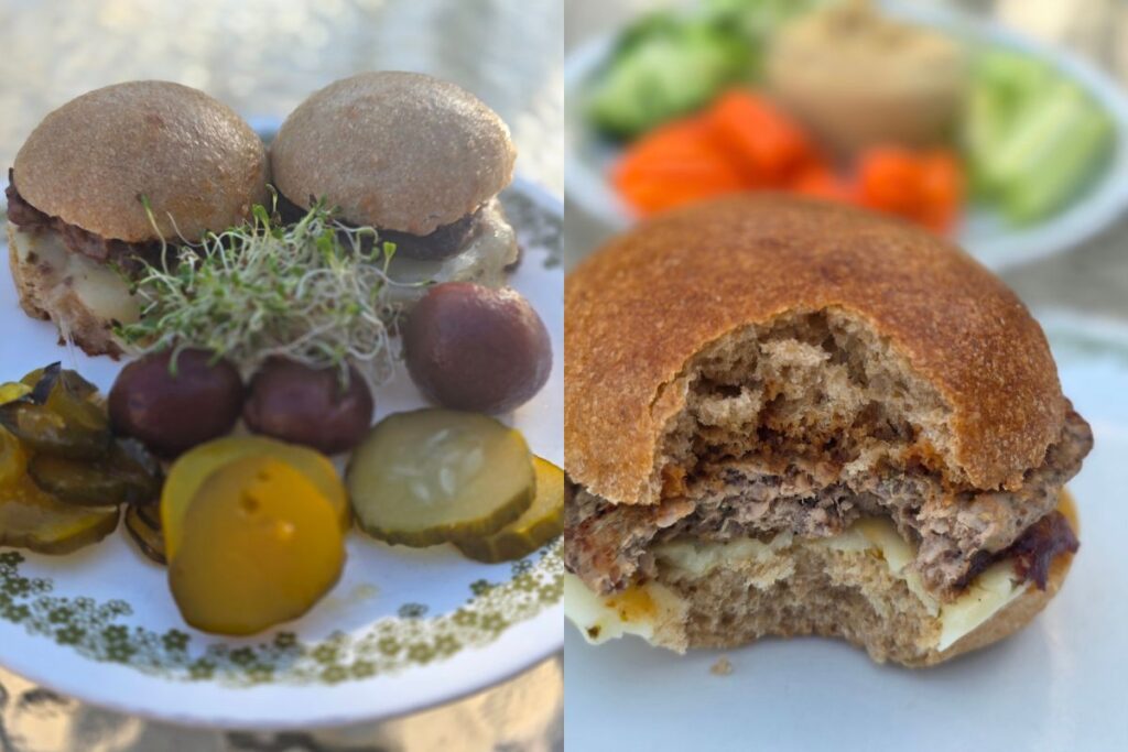 Turkey burgers with a variety of sides