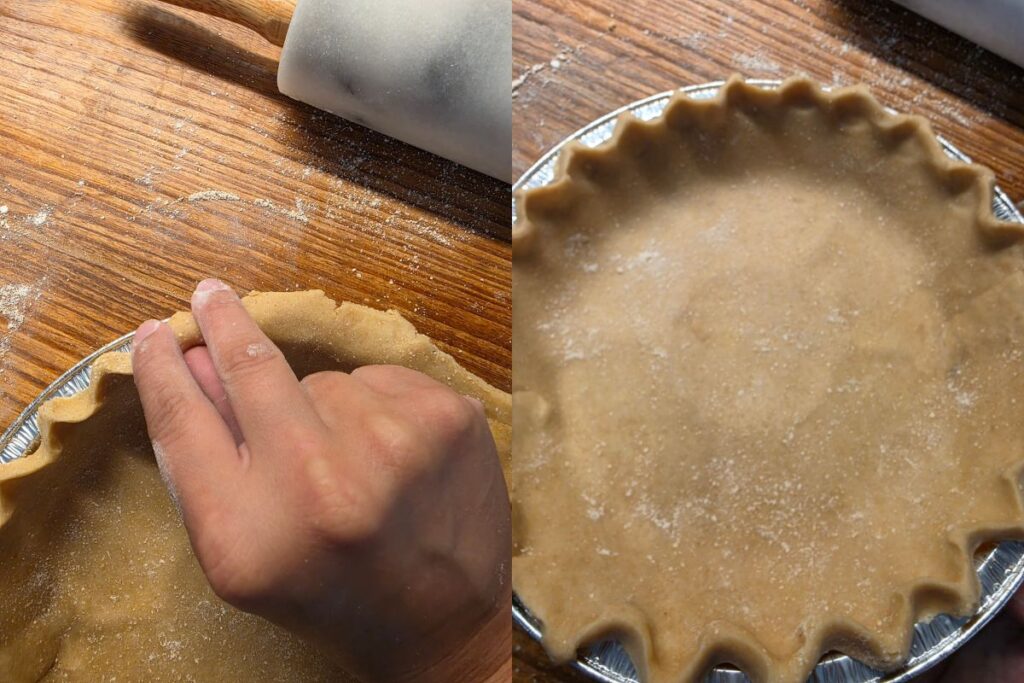 demonstrating how to flute pie crust
