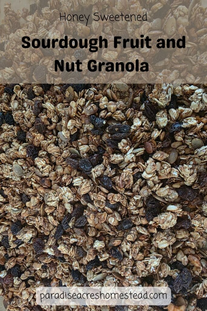 pin image for fruit and nut sourdough granola