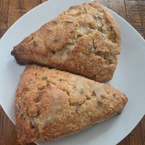 lemon lavender sourdough scones on plate
