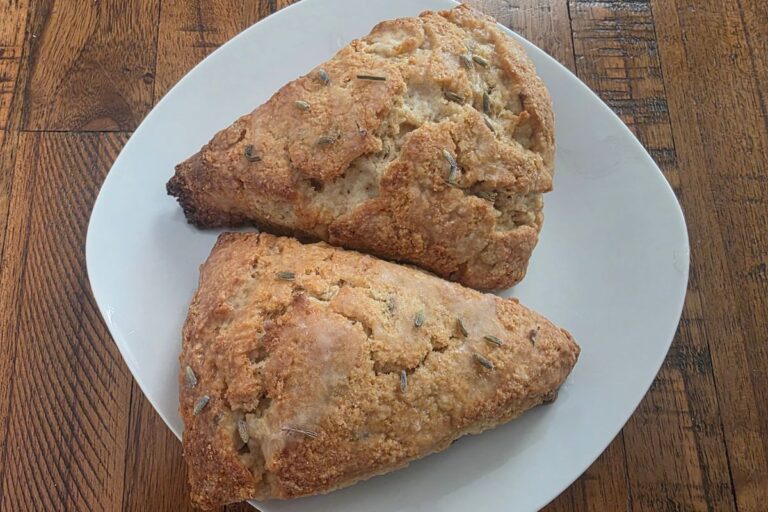 lemon lavender sourdough scones on plate
