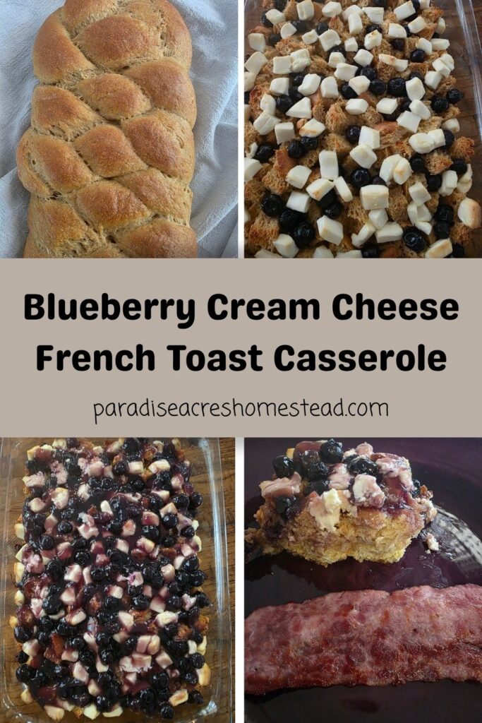 pin image for blueberry cream cheese french toast casserole