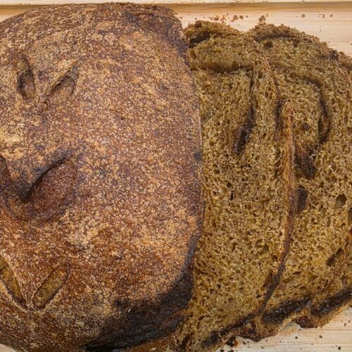 sliced pumpkin latte bread on cutting board