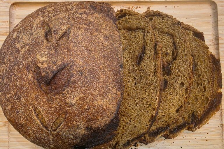 sliced pumpkin latte bread on cutting board